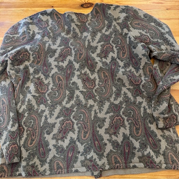 Carole Little Sweater Womens 2X Brown Paisley Cardigan Wool Angora Blend - Picture 5 of 8